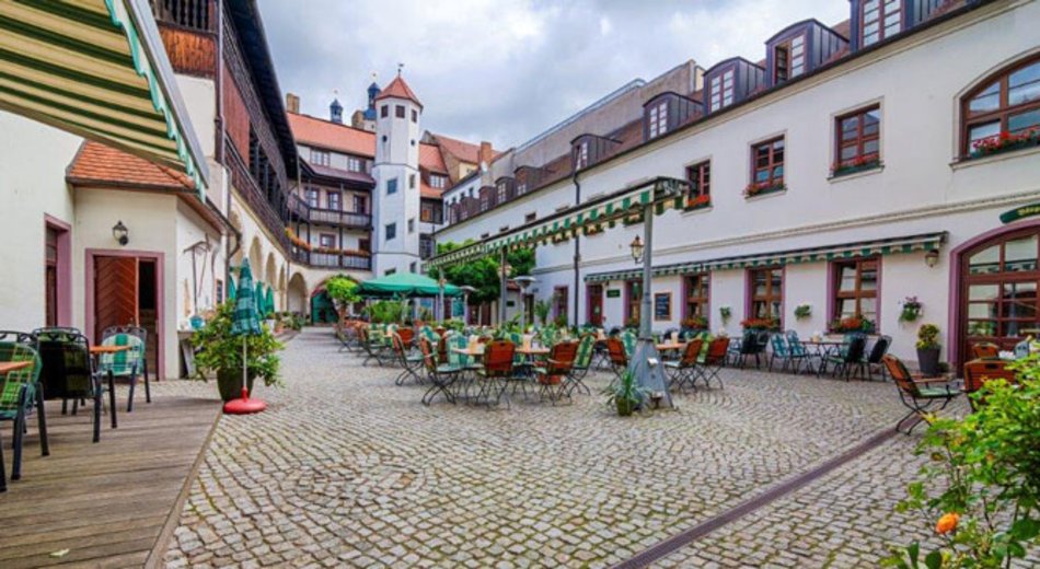 Gemütlicher Innenhof Brauhaus Wittenberg