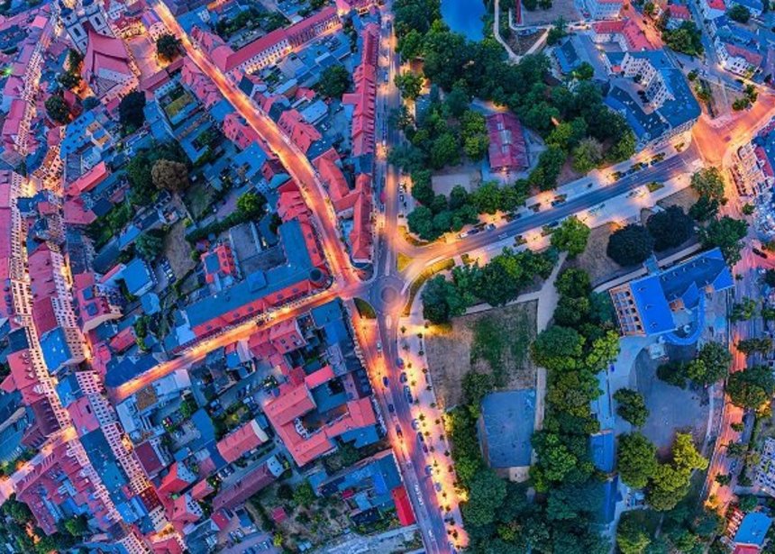 Stadt Wittenberg Deutschland Sächsische Blaue Stunde Drohne Luftaufnahme