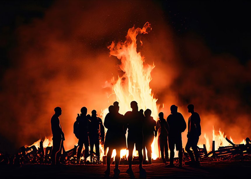 Osterfeuer mit Menschen