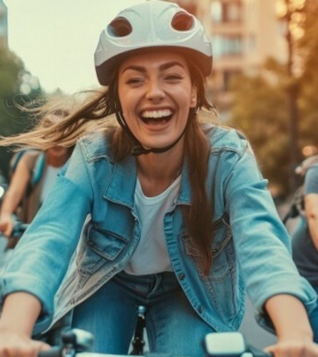 Fahrradfahrer in der Stadt mit Spaß