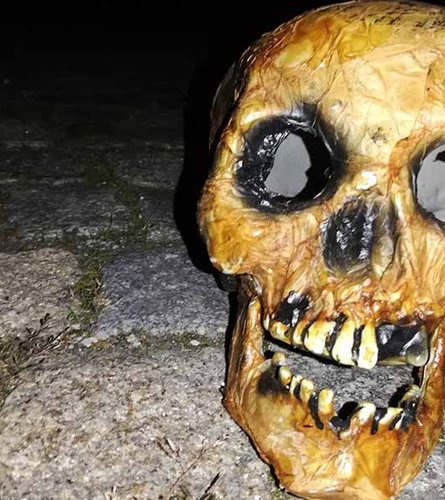 Totenkopf auf Pflastersteinen