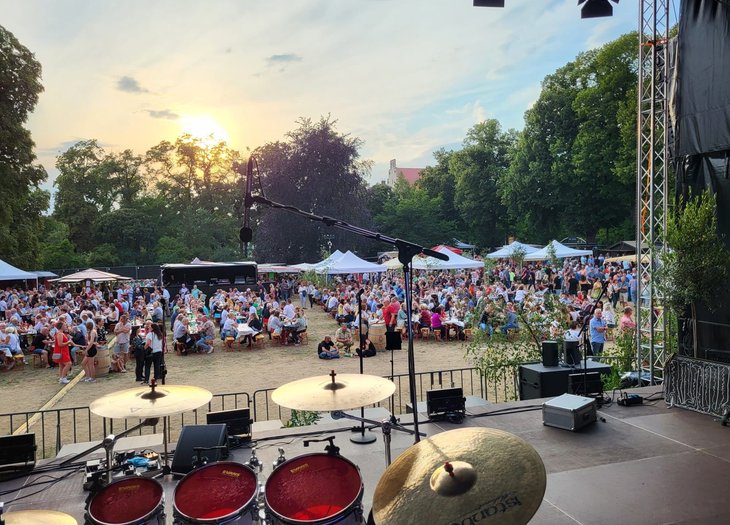 Blick von Bühne auf Publikum beim Weinfest in der Lutherstadt Wittenberg