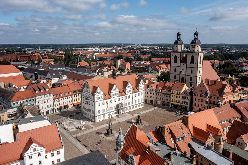 Blick von oben über Lutherstadt Witterberg